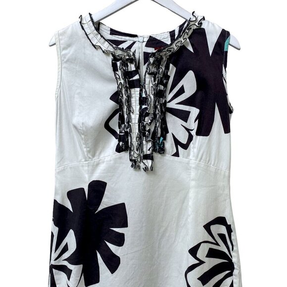 ESLA Modern Shift Dress Medium Black White Print Short Sleeve Midi - Picture 2 of 12